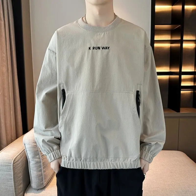 سترة برقبة دائرية للرجال لربيع وخريف 2025 بلوفر فضفاض جديد خفيف سريع الجفاف بأكمام طويلة تي شيرت #3