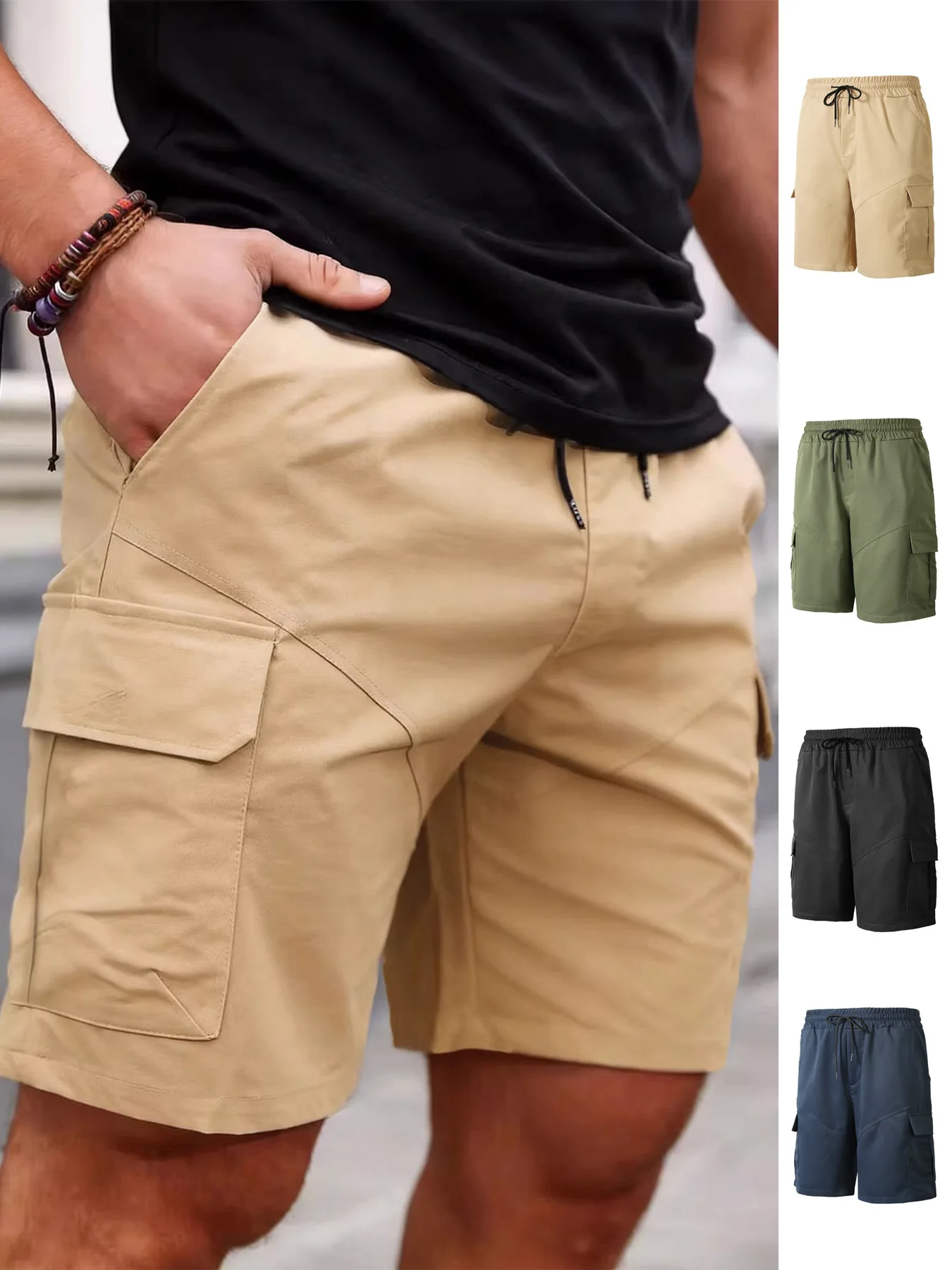 

Men's work shorts; summer comfort; multi-pocket; outdoor leisure sport beach pants; elastic waistband