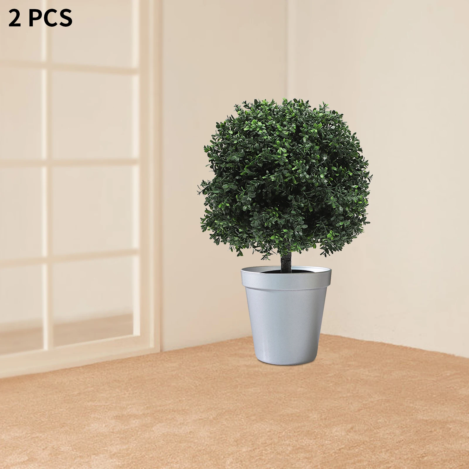 2pcs Outdoor Artificial Boxwood Ball Topiary Bushes Potted Plants Door Decor