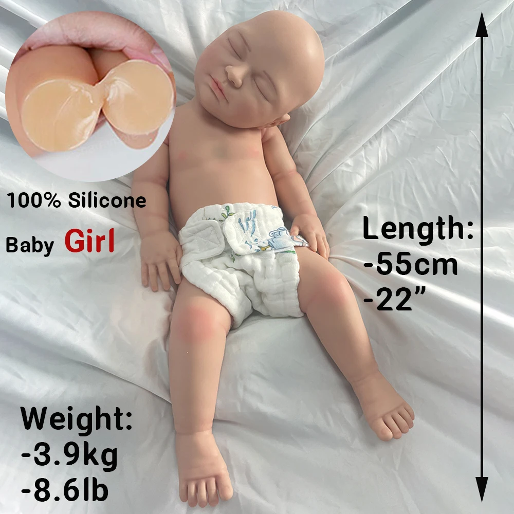 22" volledige zachte siliconen herboren pop wasbaar geschilderd zichtbare aderen flexibele pasgeboren baby meisje verjaardagscadeau collectie