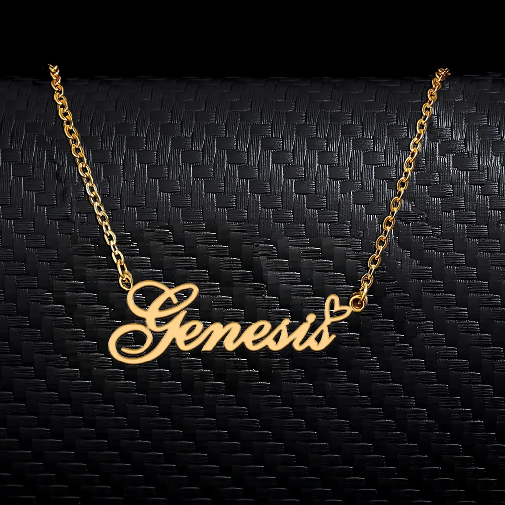 

AOLOSHOW Dainty Genesis with Heart Pendant Name Necklace for Women Stainless Steel Gold Plated Mother's Gift