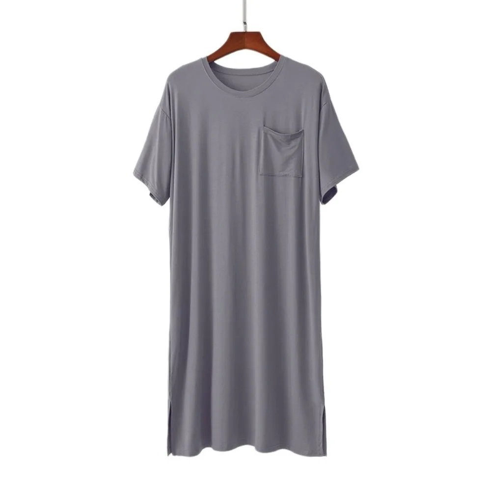 Multi-functional Knee-Length Men's Sleeping Dress Elastic Plus Size Modal Pajamas Soft with Pocket Night-robe Sleepwear