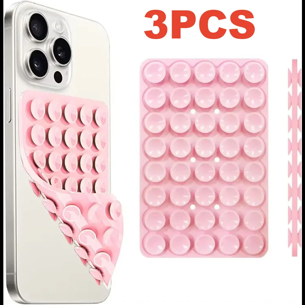 3PC 40-Suction Silicone Phone Mount – Double-Sided Grip, Non-Slip Stand for Selfies & Videos Universal for Smooth Surfaces Glass