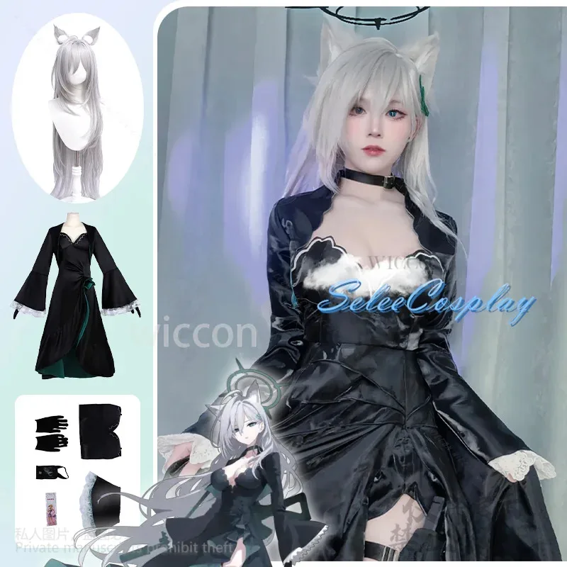 

DY2025Blue Архивная игра Косплей Sunaokami Shiroko Аниме Костюм Черное вечернее платье Сексуальные готические парики Лолиты Меховые уши на заказ