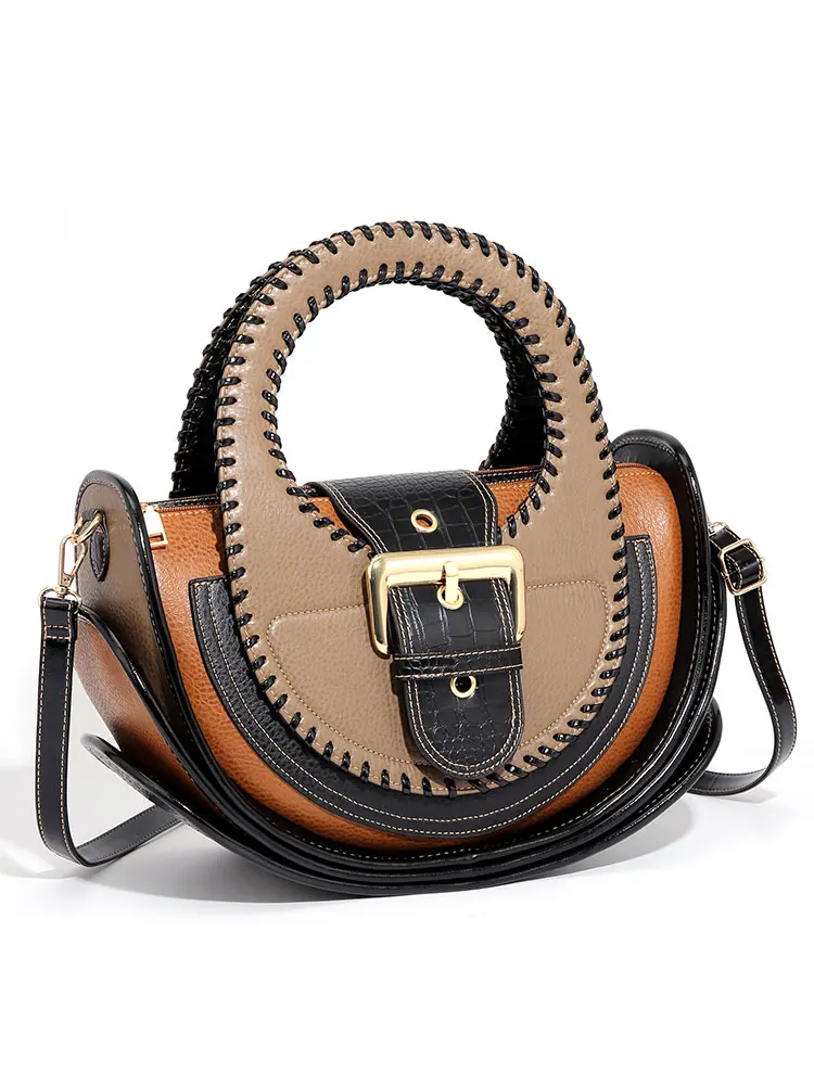 QJBY designer luxury brand high quality woven leather Vintage women's handbag Large Capacity Multi-layer 2025 new in crossbody