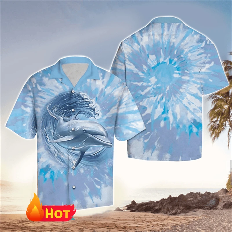 3D Printed Cute Dolphin Shirts For Men Women Clothes Summer Hawaiian Beach Shirt Button Lapel Short Sleeve Loose Unisex Blouse