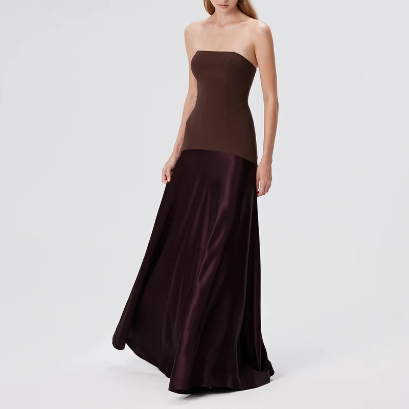 الخريف Y2k المرأة بلا أكمام صديرية دائرية خياطة الساتان تنورة عالية الخصر سليم مزاجه فستان فستان عشاء فستان الحفلات Vestidos