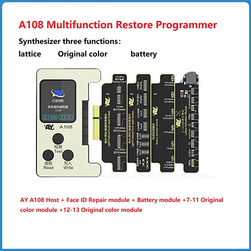 

Многофункциональный Восстановленный программатор AY A108, кабель с точечной матрицей, аккумулятор, инструмент для ремонта оригинального цвета для Iphone X, 11, 12, 13, 14