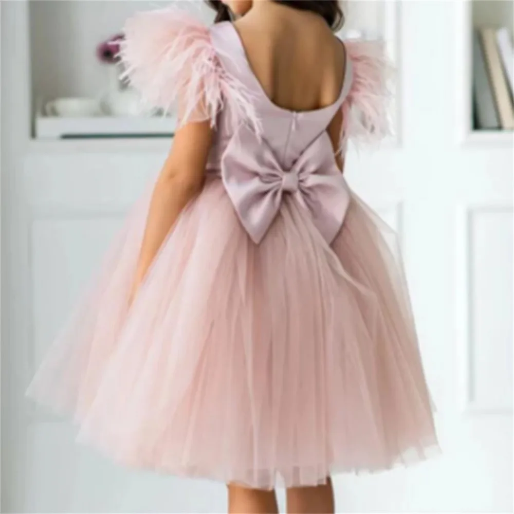 Tulle Fluffy Lace Back Printing Princess Flower Girl Dresses Wedding Party Ball abiti da prima comunione regalo di compleanno per bambini