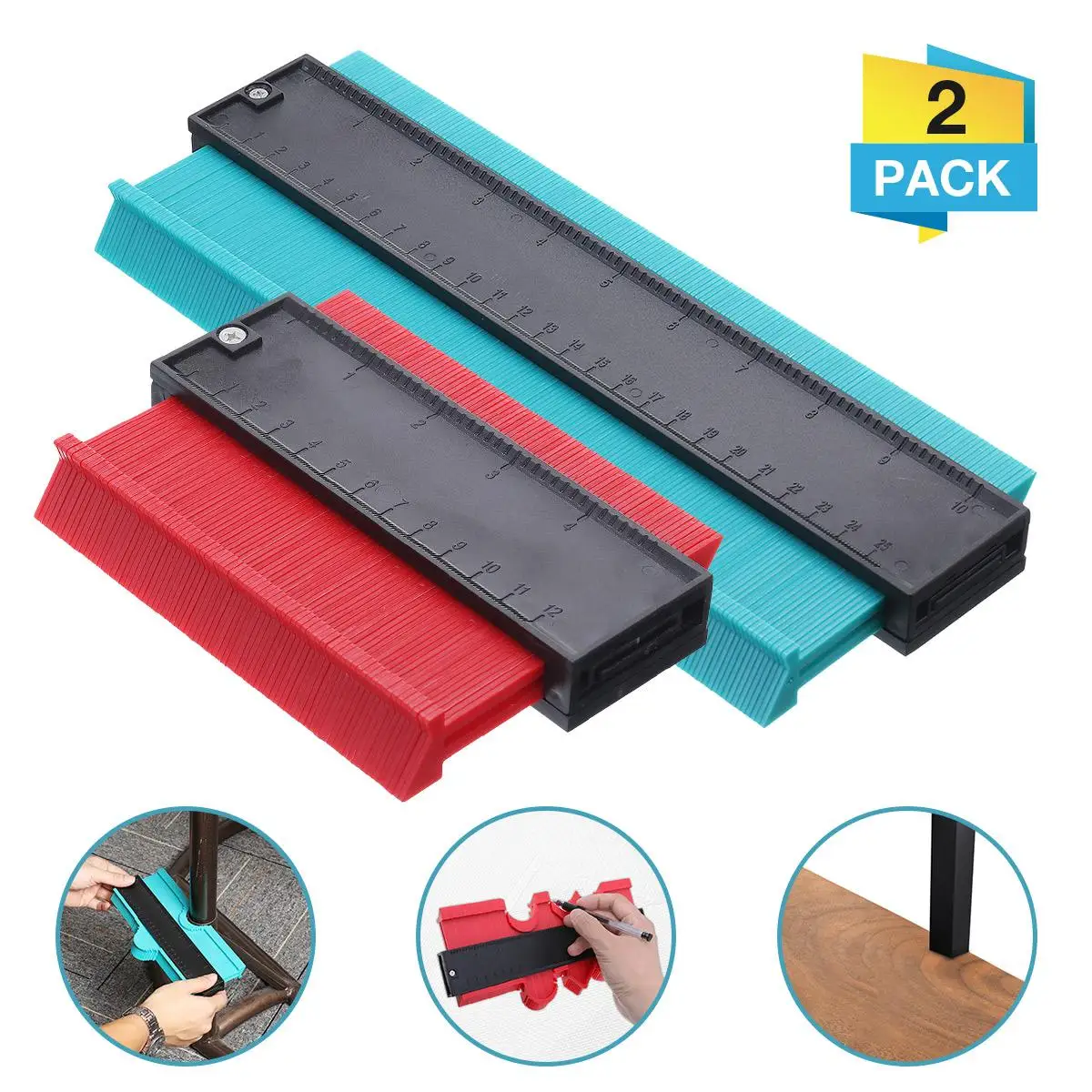 5+10 Inch 2PCS Contour Gauge Profile Duplicator Tool Adjustable Lock Copy Shaping Wood Measure Ruler Laminate Tiles Wood Marking