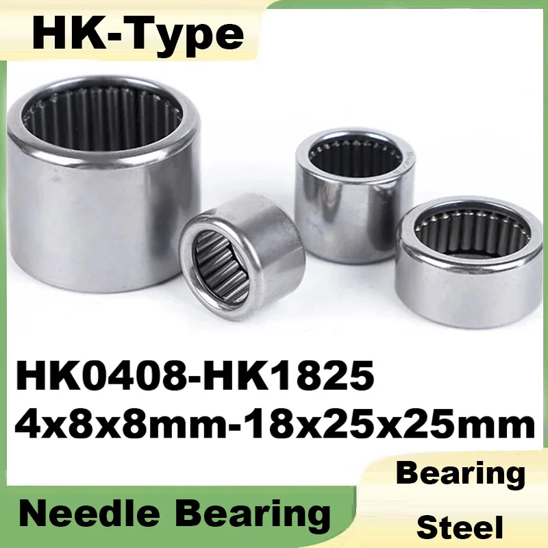 2Pcs HK Needle Bearing HK0408-HK1825 4x8x8-18x25x25mm Inner diameter x Outer diameter x Height Drawn Cup Needle Roller Bearings