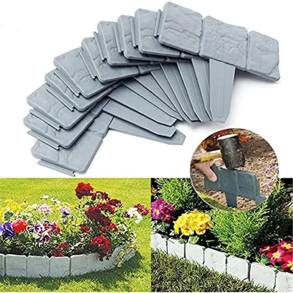 

10pcs Garden Fence Imitation Stone Plant Support Stake Outdoor Flower Rack Landscape Edging Decorative Border Supplies