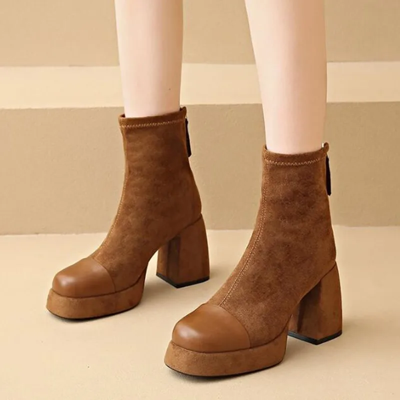 Designer de luxo novo inverno feminino moderno tornozelo botas casuais botas curtas senhoras plataforma grosso salto alto sapato goth botas mujer