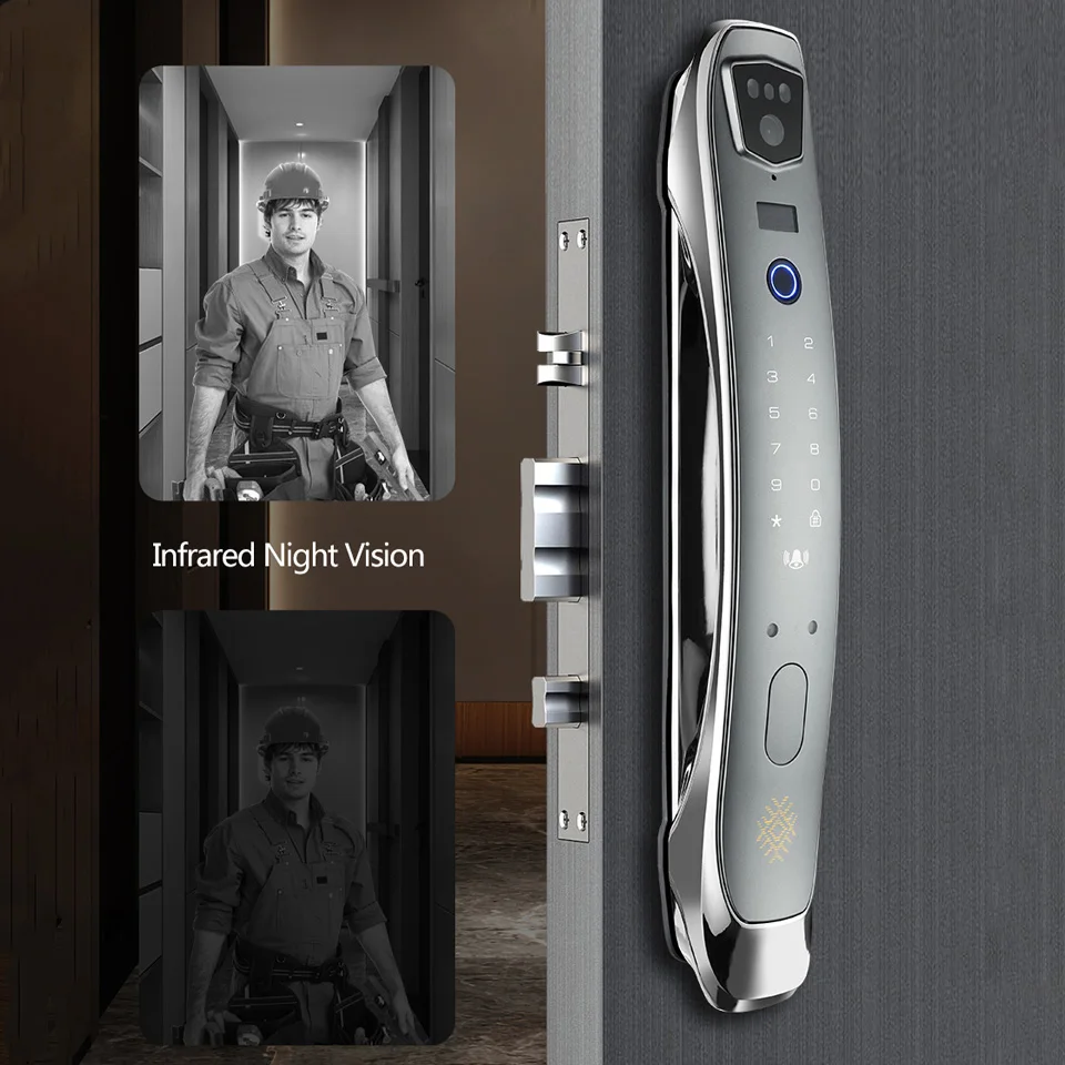 3D Face Recognition  Wifi Real Time Intercom   Inteligentes Smart Fingerprint Door Lock with Camera