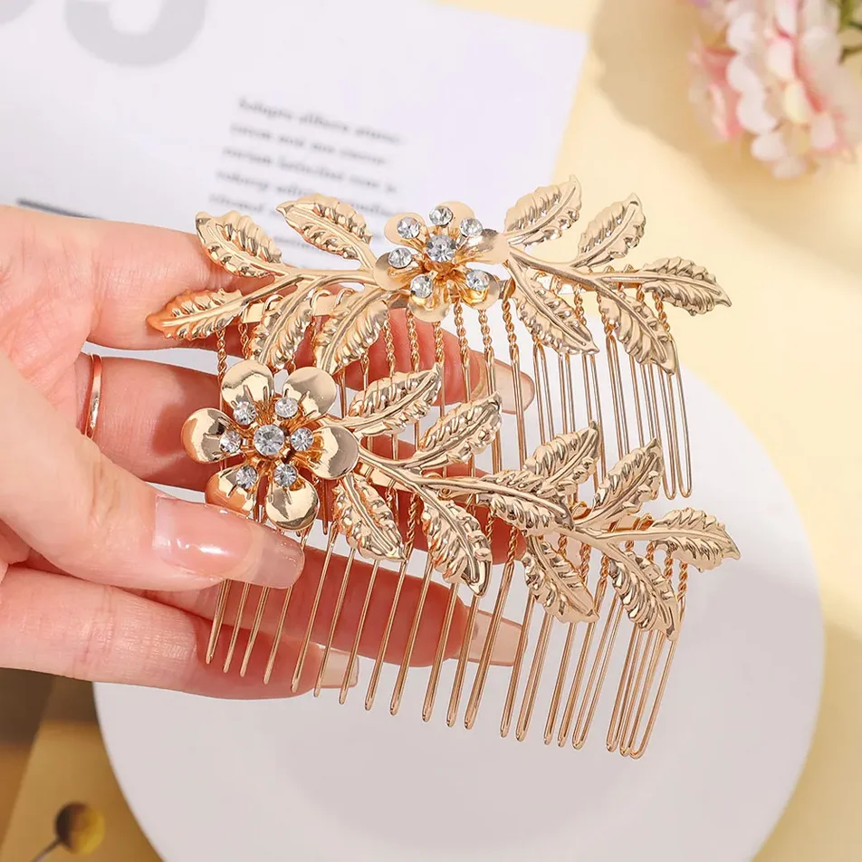 Elegant Wedding Hairpin Claw Gold Color Metal Leaf Hair Styling Tools For Women Crystal Hair Comb Pin Girls Hairclips Jewelry