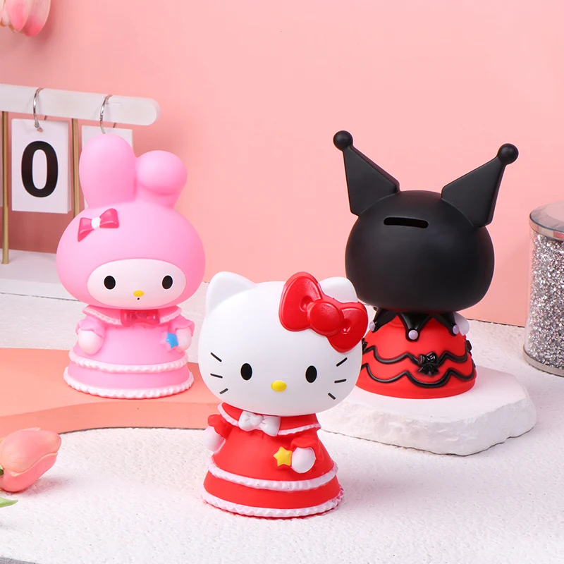 Sanrio Hello Kitty Piggy Bank Kawaii Kuromi My Melody Hankyodon Vinyl Decoration Coin Storage Box Decorations Kids Gift