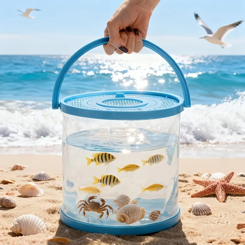 Foldable Small Aquarium, Plastic Portable Fish Tank with Cover, Transparent Fish Transport Container/Fishing Bucket