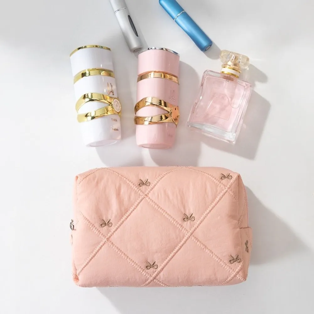 Portable Bow Quilted Makeup Bag Multifunctional Large Capacity Wash Bag Coin Purse Women