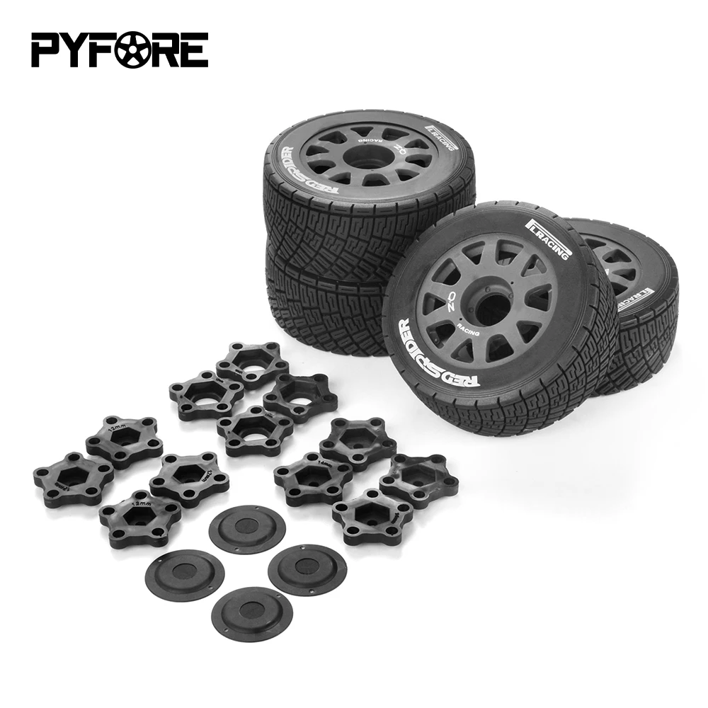 PYFORE Racing Tires 100X40mm Adapter 17mm/12mm/14mm 4PCS for KM WRC C3 TRACTION HOBBY 934 1/7 1/8 RC Model Rally Car Accessories