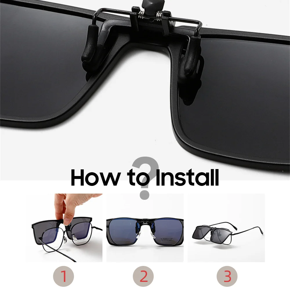 VIVIBEE Quadratische, hochklappbare Sonnenbrille zum Aufstecken, polarisierter Spiegel, blaue Fahrbrille, grau, UV400, photochrome Nachtsicht-Clips – Detail 4