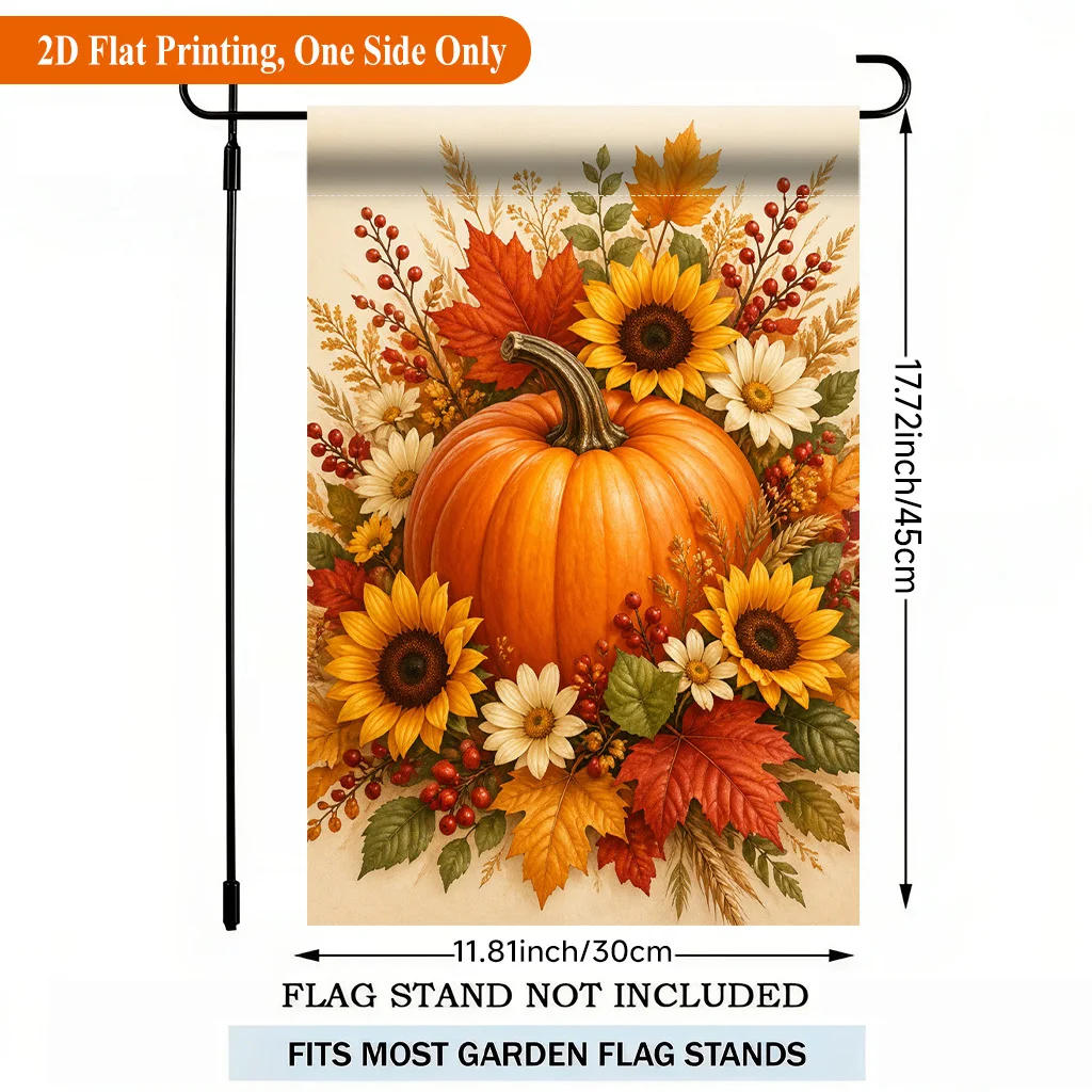 2D Flat Garden Flag 1 Piece, Pumpkin Flower Combination Art Painting Single-sided Polyester Garden Flag, Holiday Yard Outdoor Flag, Suitable for Outdoor Home and Yard Holiday Decoration, Valentine's Day, Mother's Day, St. Patrick's Day