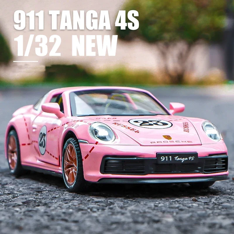 

Модель автомобиля 1:32 Porsche 911 Targa 4S Convertible, спортивная, литая, со звуком, с поднимающимся задним бампером, для мальчиков, подарок