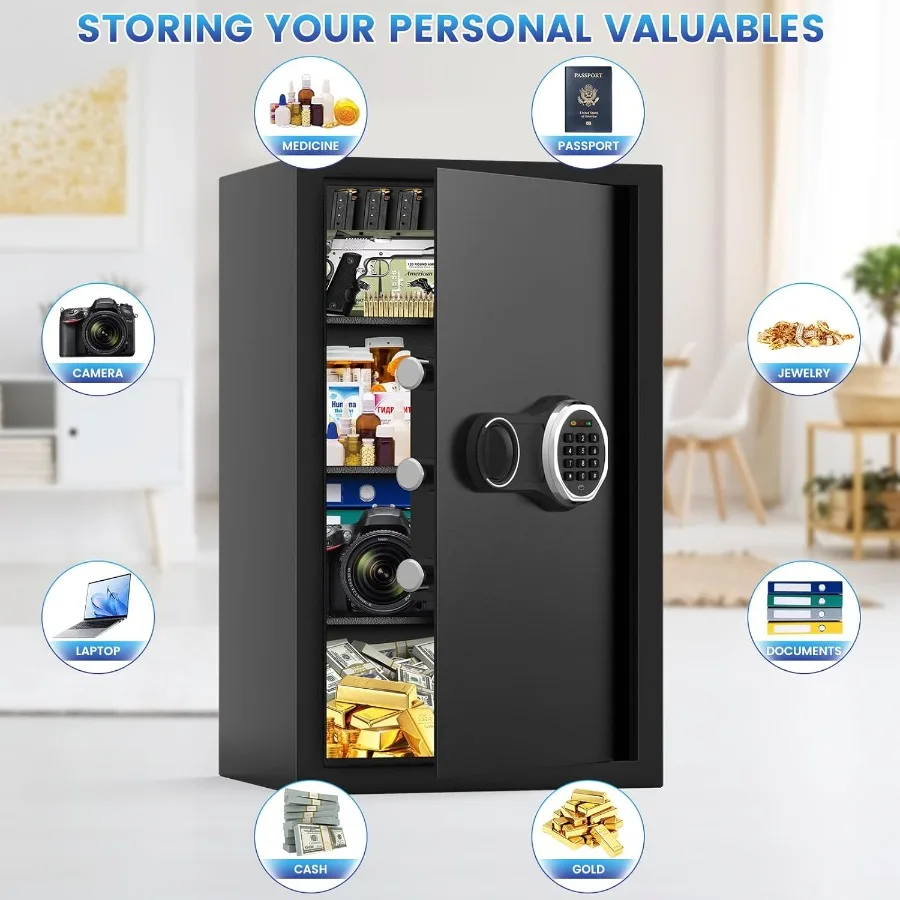 Large Safe Box with Fireproof Document Bag for Home Security: 4.5 Cubic Feet Personal Safe Featuring Backlit Keypad AntiTheft P