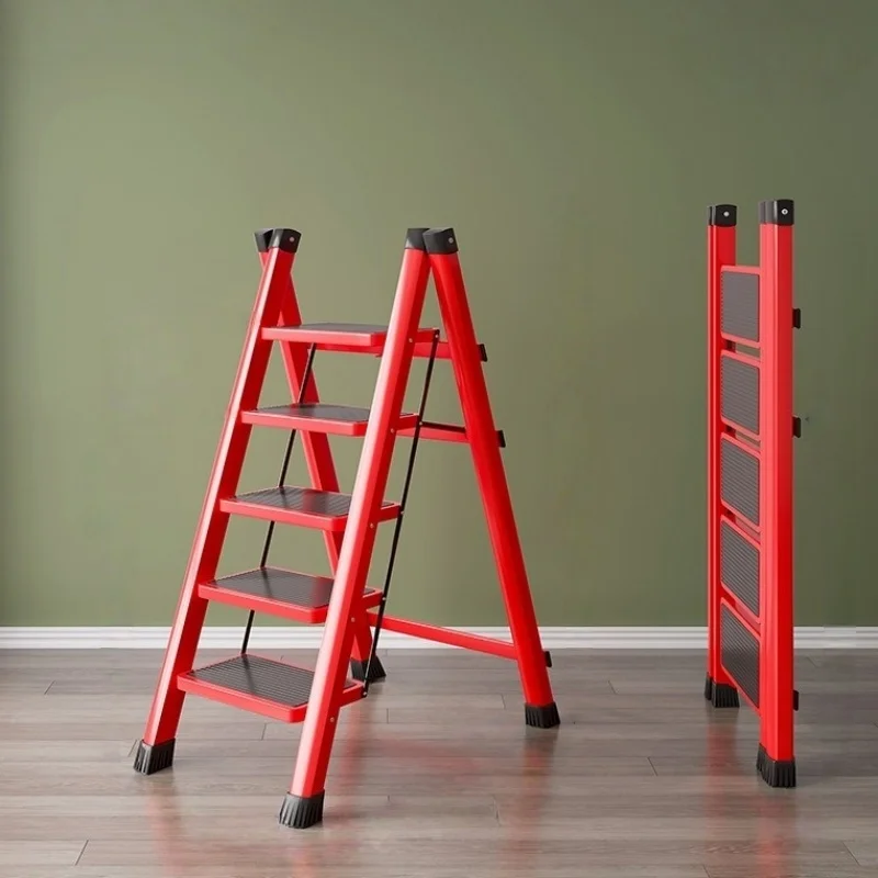 Household steel folding ladder, folding zigzag ladder, thickened and widened pedals, flowerpot rack, plant rack, storage rack