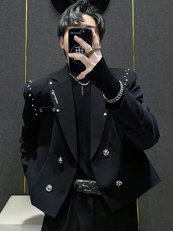 

Мужской костюм премиум-класса с заклепками Jaet, двухрядный, с завязкой на пуговицах на талии, повседневный костюм для осеннего сезона, модный тренд