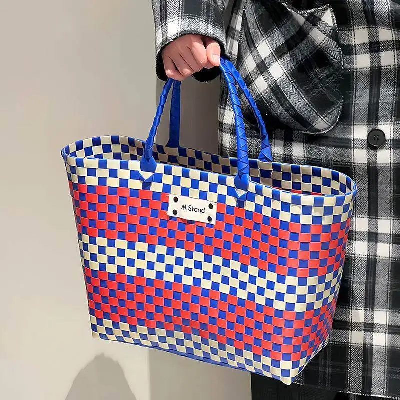 大容量籐製ランチボックスバッグ防水手編みバスケット通勤バッグオフィスワーカー向け北欧スタイル収納バッグ
