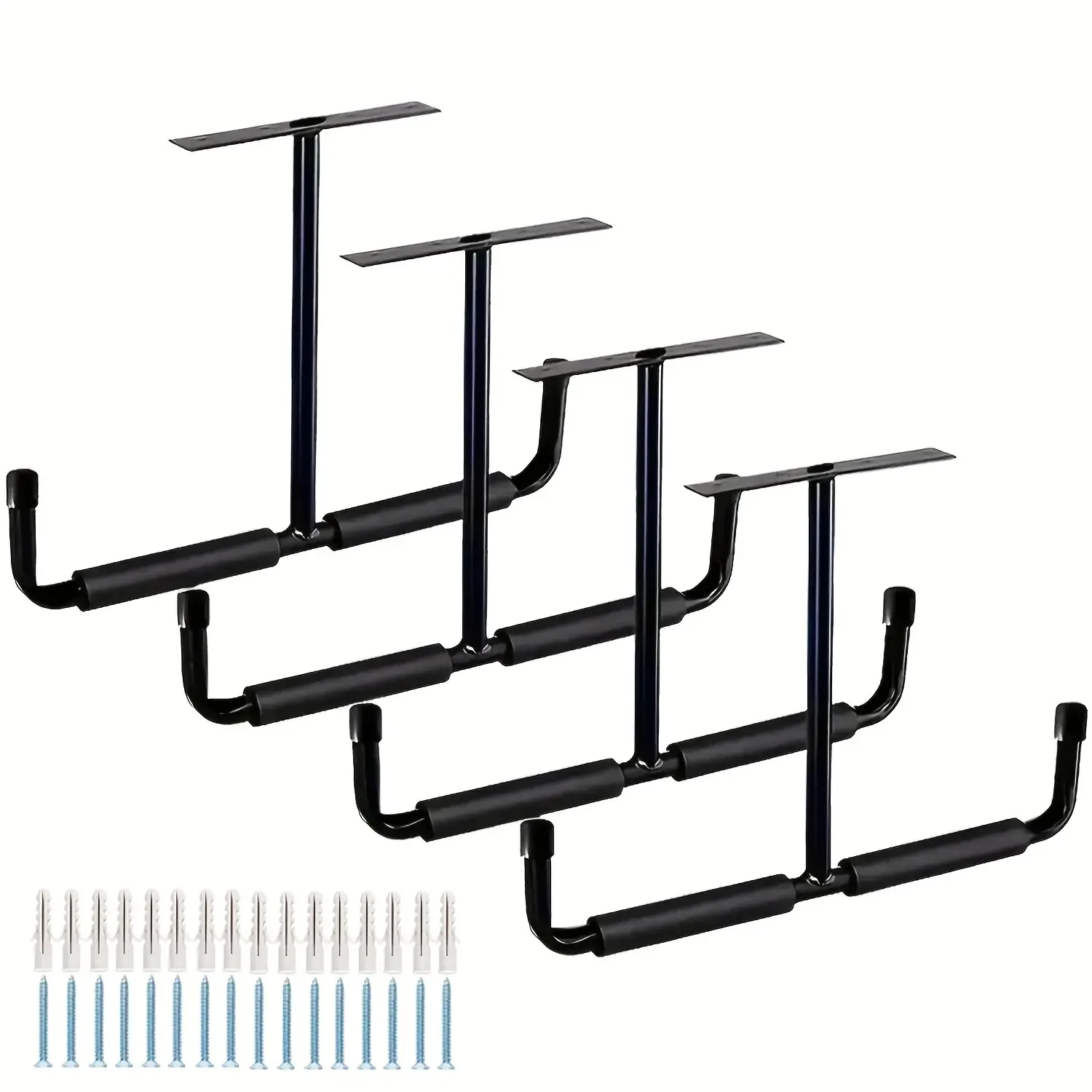 Support de crochet de rangement pour plafond de garage robuste, installation multifonctionnelle, adapté à l'organisation des outils, des tuyaux et du bois, 4 pièces.