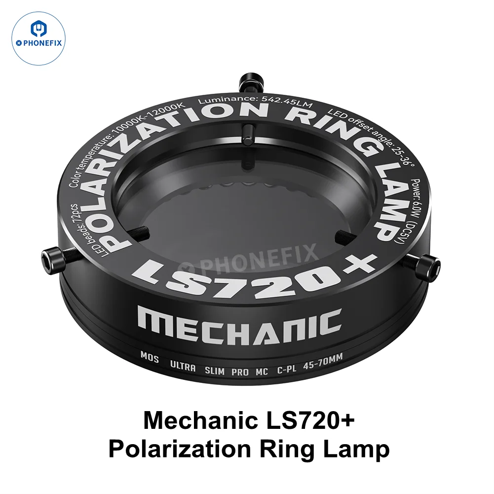 Mechanic LS720 Plus Microscope Polarized Lamp illuminator 72-LED Ring Light Source Eliminate Glare For Industrial Solder Repair