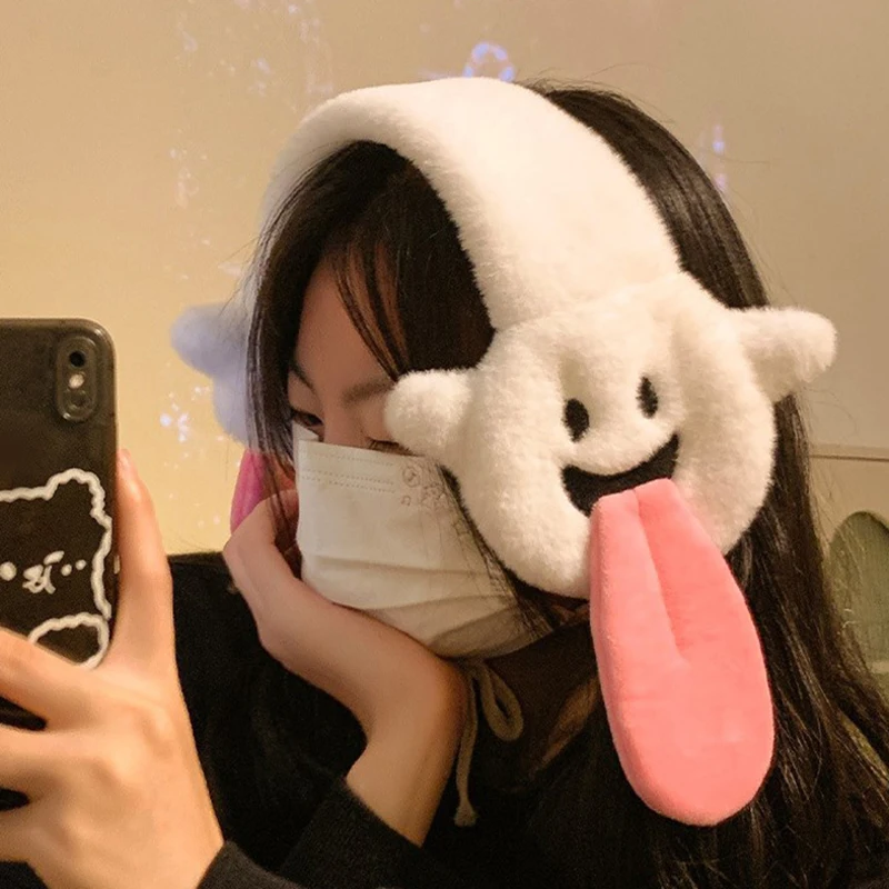 Personalized Cartoon Funny Tongue Spitting Plush Warm Earmuffs Winter Warm Ear Protection Covers Ear Cushions Warm Riding Decor