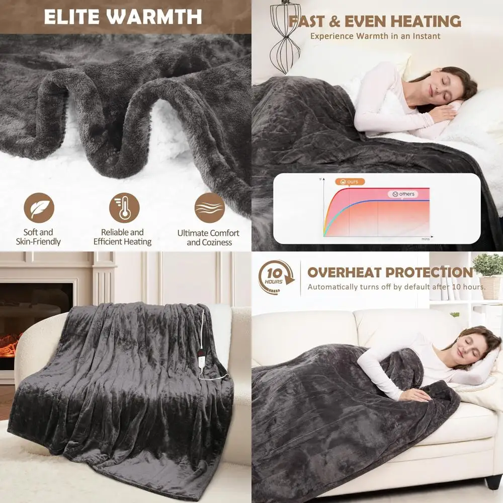 

Full Size 72 x 84 Electric Blanket with 10 Timers, 6 Heat Levels, Overheat Protection, Flannel Sherpa, ETL Certified, Gray