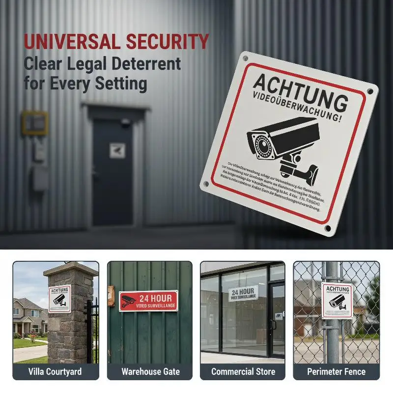 24h Video Surveillance Security Warning Sign Durable Metal CCTV Plate Waterproof Alert Plaque for Retail Store Entrance