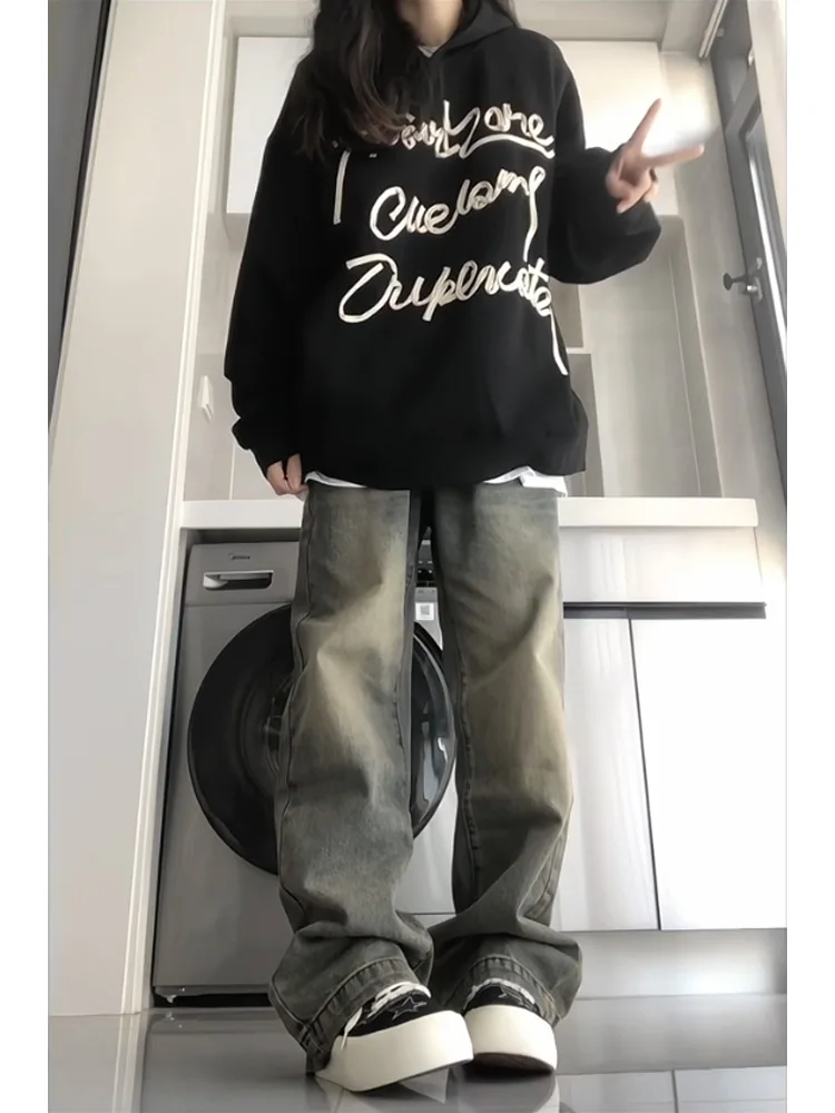 Slim Straight High-Waist Wide Leg Jean Women's Autumn Winter New Sle Water Waed American Vibe Skinny High Street Pants