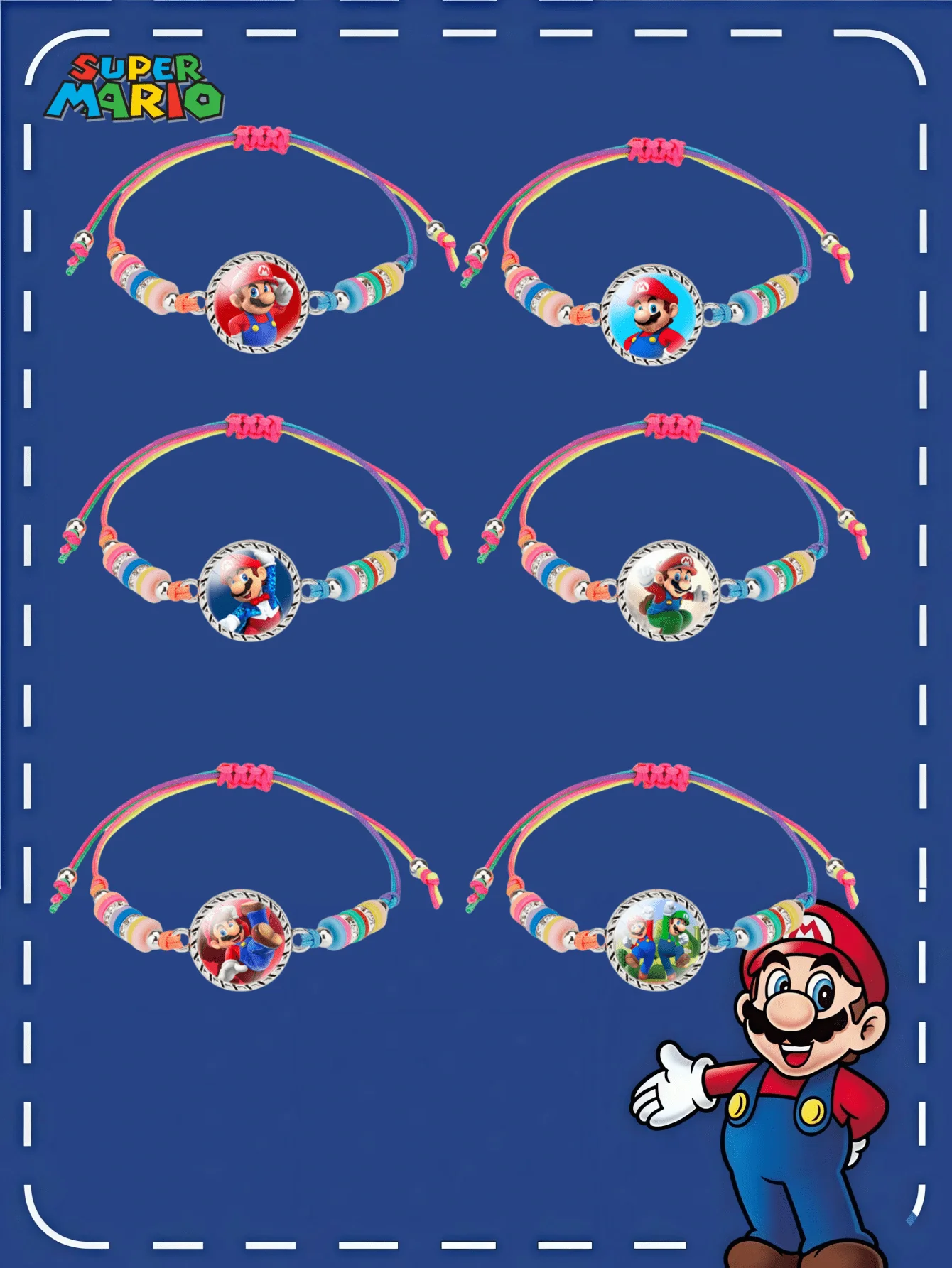 قطعة واحدة من إكسسوارات MINISO Anime الطرفية، سوار جوهرة ماريو تايم كارتوني عصري، مجوهرات بسيطة منسوجة ملونة للفتيات