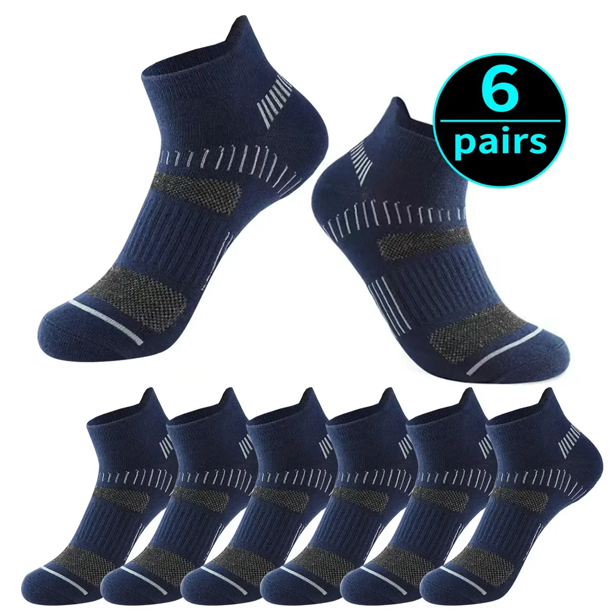 6 pairs of new high-quality cotton sports cushioning breathable casual sports socks, men's short socks, sports sock sizes 38-48