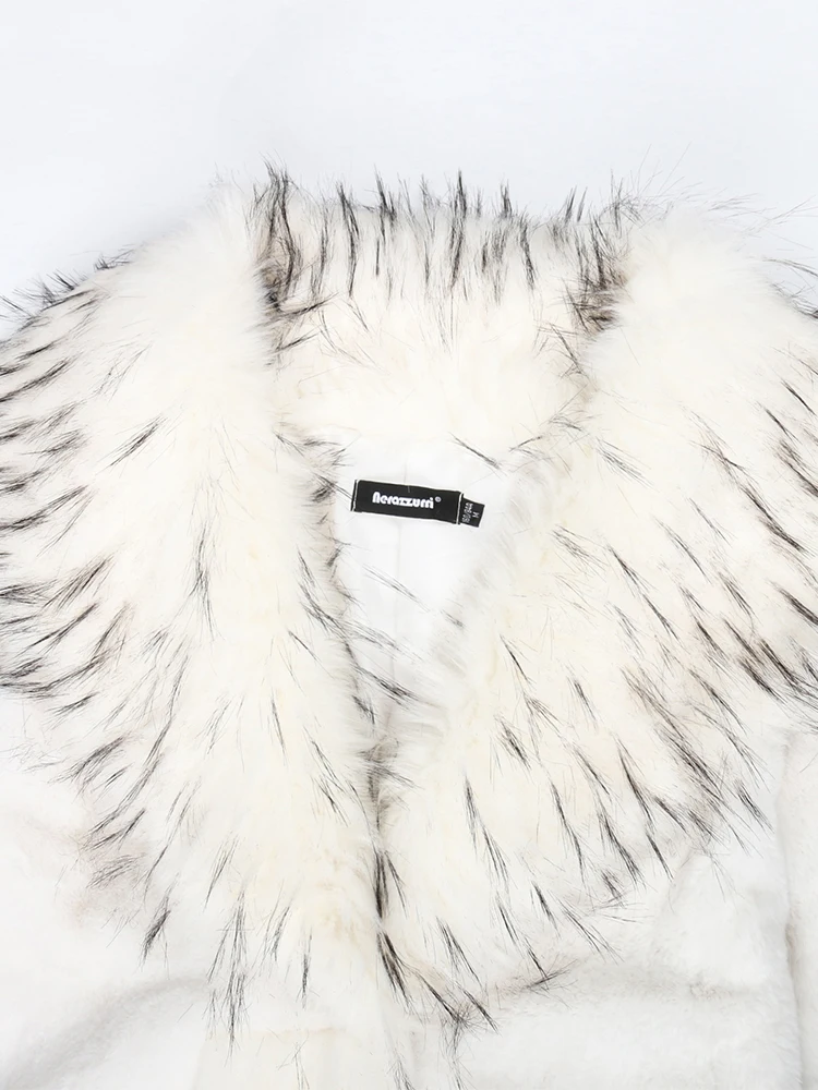 Nerazzurri Winter Long White Thick Warm Luxury Elegant Fluffy Faux Fur Coat Women with Fox Fur Trim Sashes European Fashion 2022