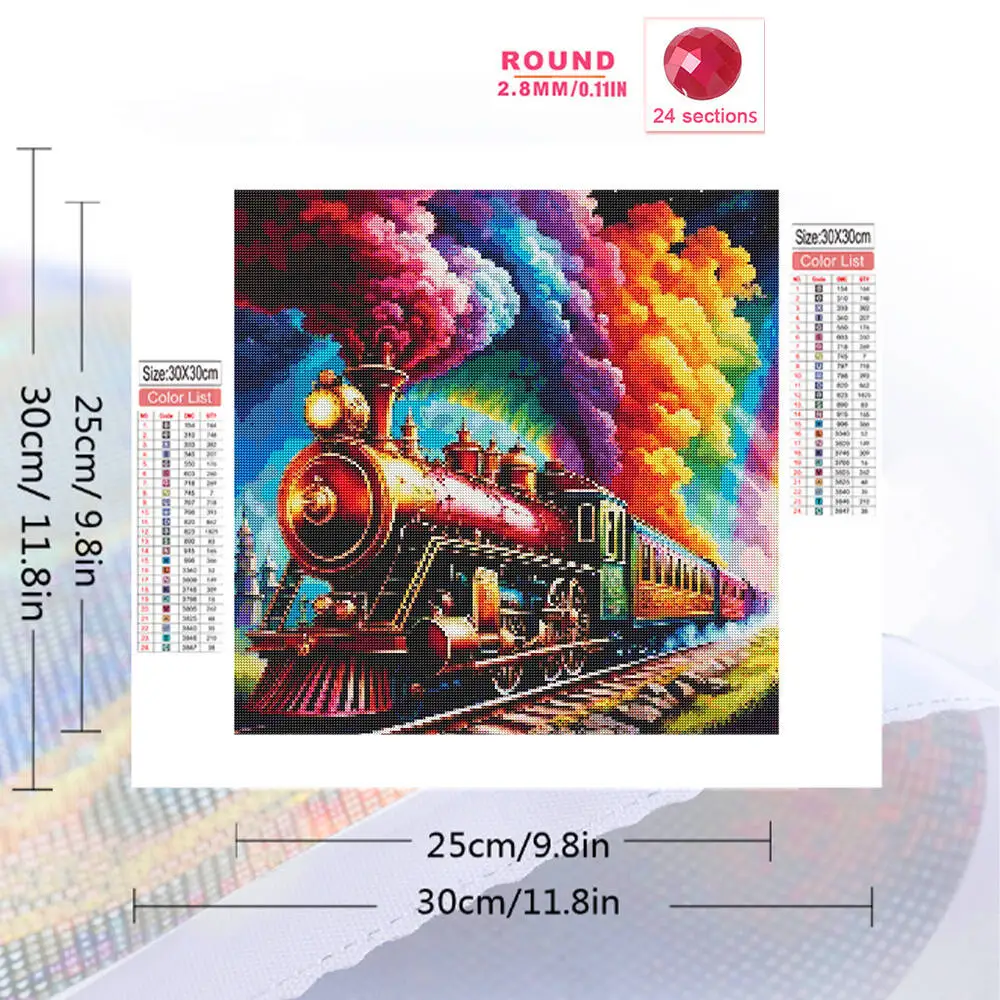 HUACAN Diamond Painting Scenery Train Colorful Handmade Diamond Mosaic Rainbow Landscape New Collection 2025 Home Decoration