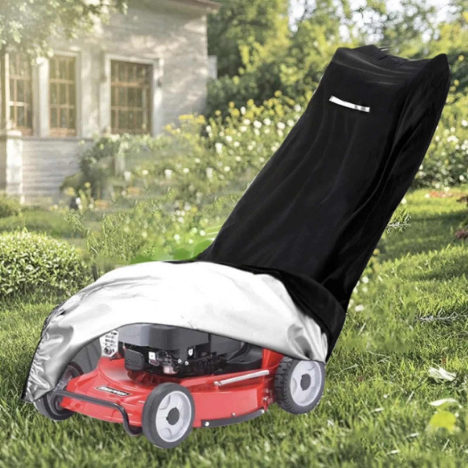 Lawn Mower Storage Cover Oxford Cloth Waterproof Mower Cover Yard Protection Drawstring Black