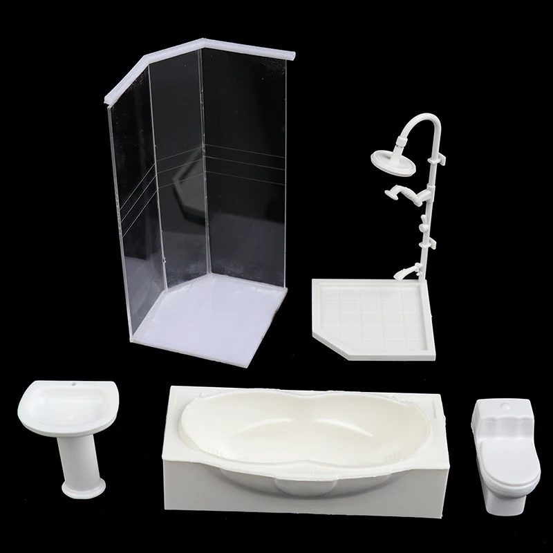 1:25 Dollhouse Miniature Bathroom Set Shower Room Toilet Bathtub Sink Model Toy