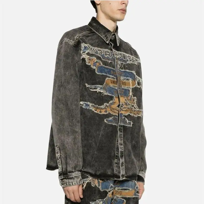 

Винтажная лоскутная вышивка Waed ex Джинсовая рабочая одежда Джет Верхняя одежда Модная весна-осень Свободная посадка Faion Urban Cotto...