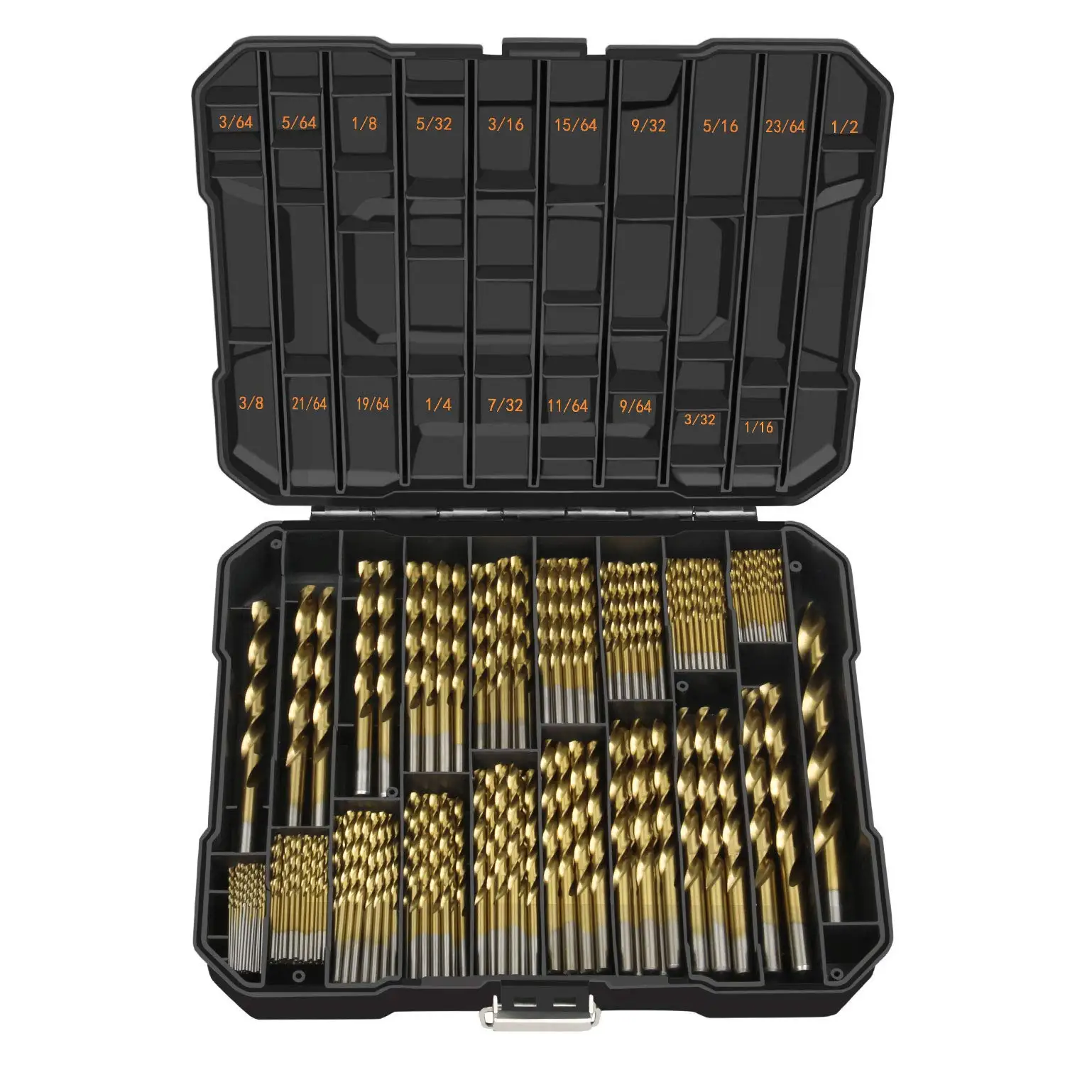 

230-Piece Titanium Drill Bit Set for Metal and Wood, HSS Coated 118° Tip from 3/64" to 1/2"