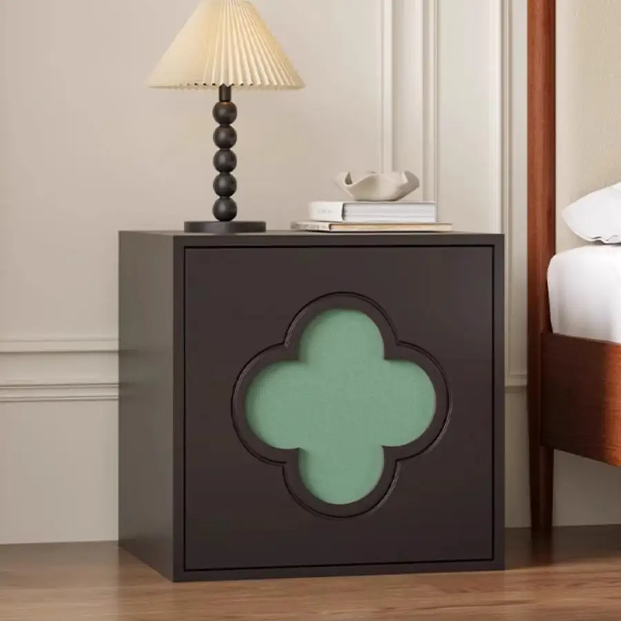 

French retro movable wooden bedside table storage combination module TV cabinet