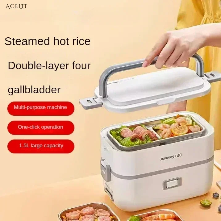 Electric heating lunch box with insulation. Plug-in. Hot meal artifact for office workers.