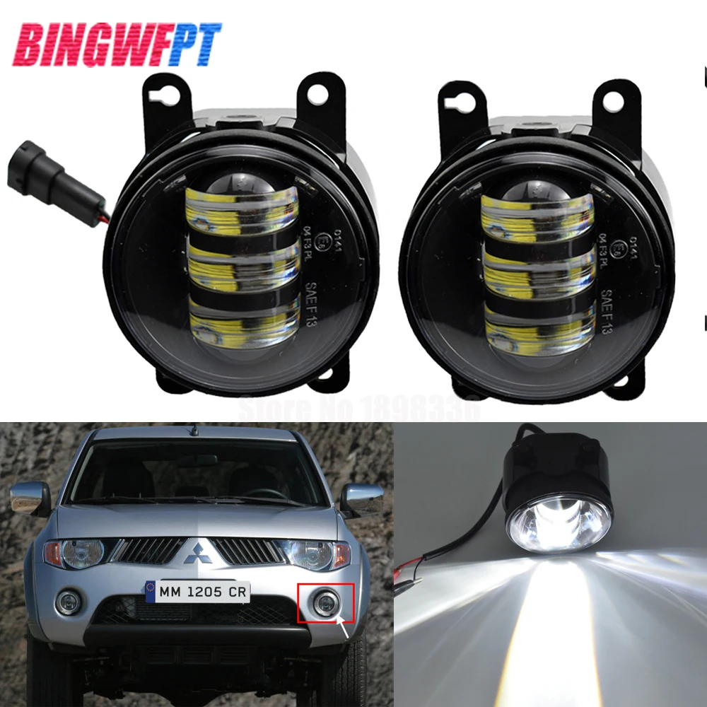 2x Car Styling Round Front Bumper LED Fog Lights Halogen Fog Lamps For Mitsubishi L200 Triton Strada Hunter 2006-2015