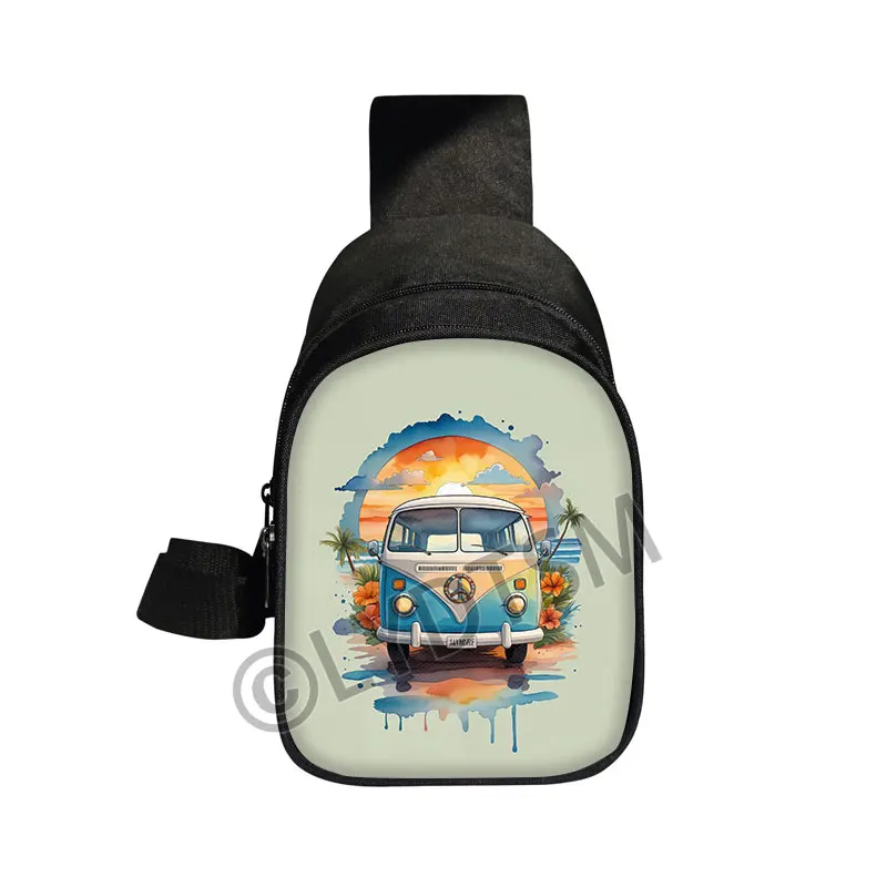 Watercolor Camper Van Beach Travelling Print Chest Bag Women Crossbody Bags for Travel Shoulder Bags Key Phone Holder
