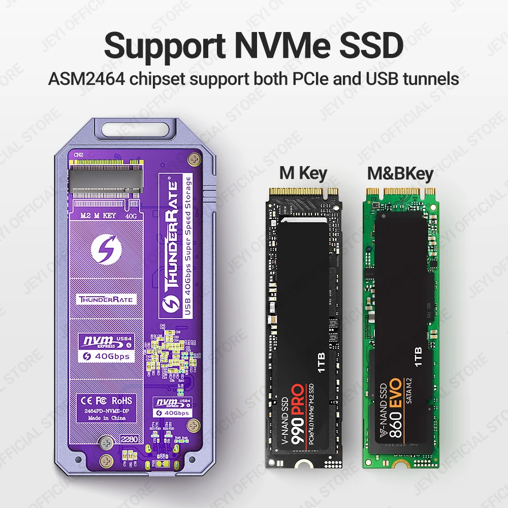 Imagem -05 - Jeyi-gabinete Ssd Nvme m2 a Tipo-c 4.0 Estojo de Unidade de Estado Sólido Compatível com Thunderbolt Usb 3.2 3.1 Usb 4.0 M.2 40gbps