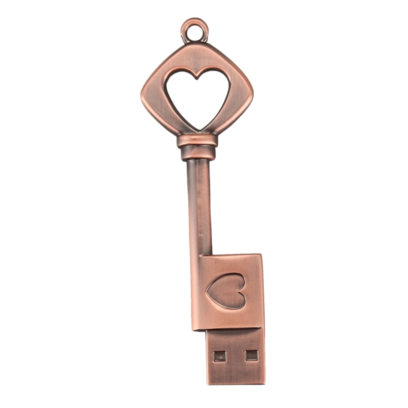 6X USB 2.0 Metal USB Pen Drive Pure Copper Heart USB Flash Drive Key (Copper, 8GB)